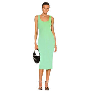 Cotton Citizen Ibiza Midi Dress S Lime Mix Ribbed Coastal Beachy Made in USA NEW